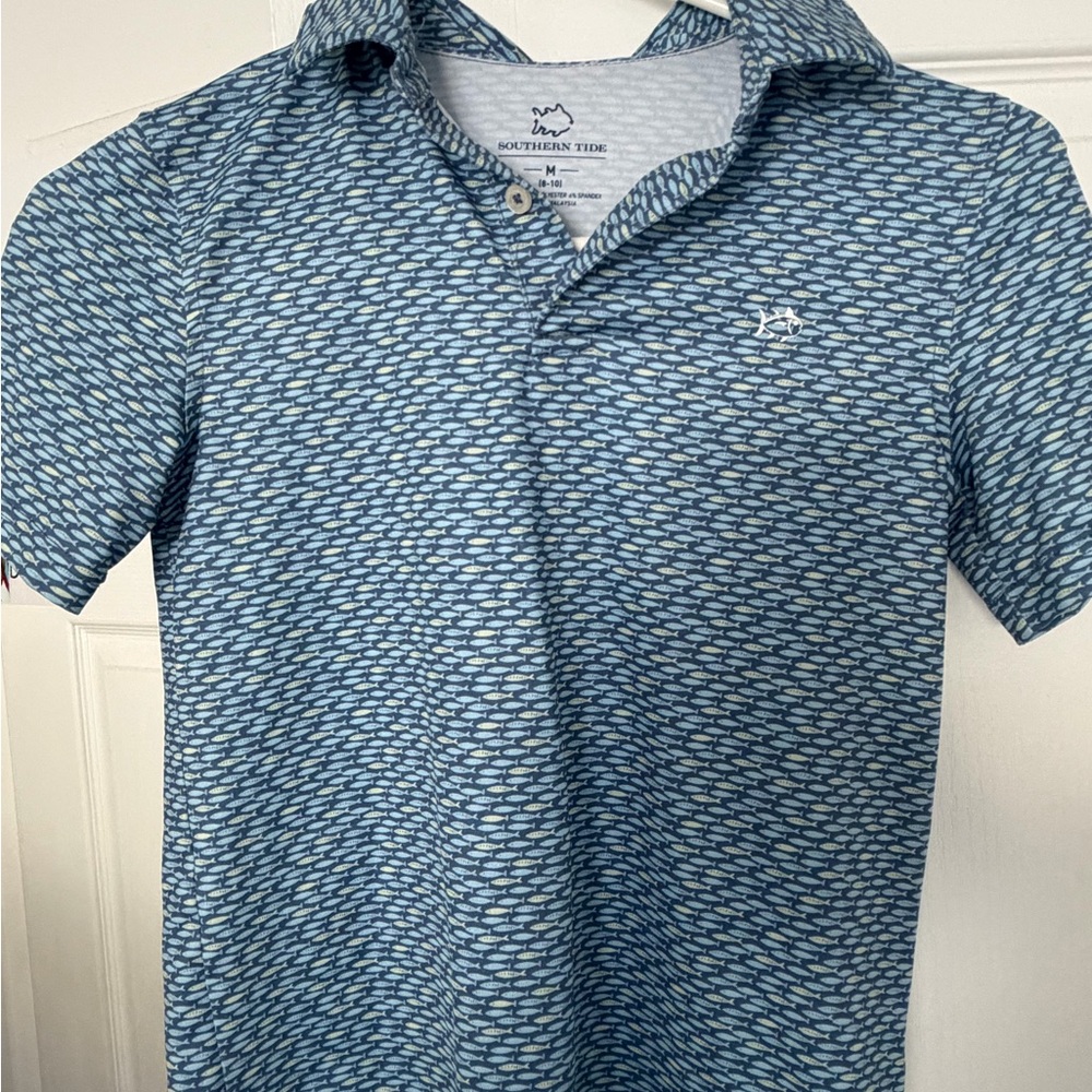 Southern Tide Youth medium Blue and White Polo Shirt